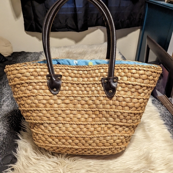 Straw beach or picnic bag tote purse - Picture 2 of 7